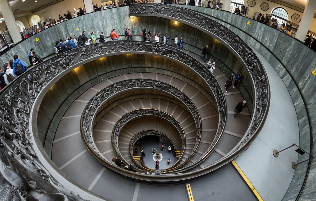 Spiral staircase in the Vatican Museums, an elegant design and architectural beauty.