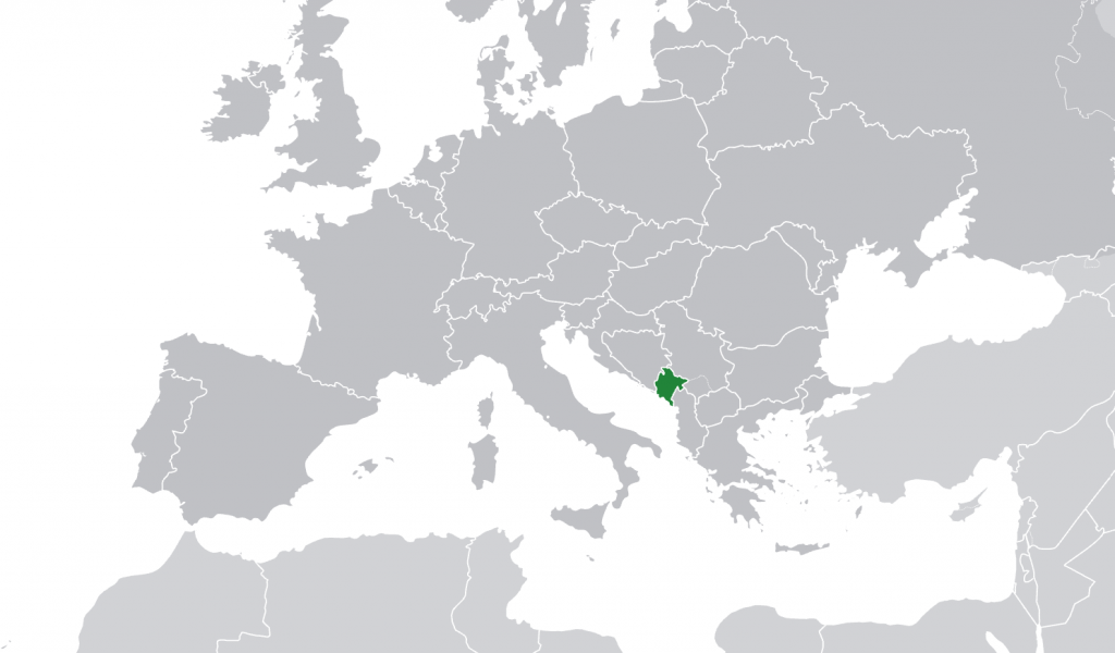 Map of Europe highlighting Montenegro's location