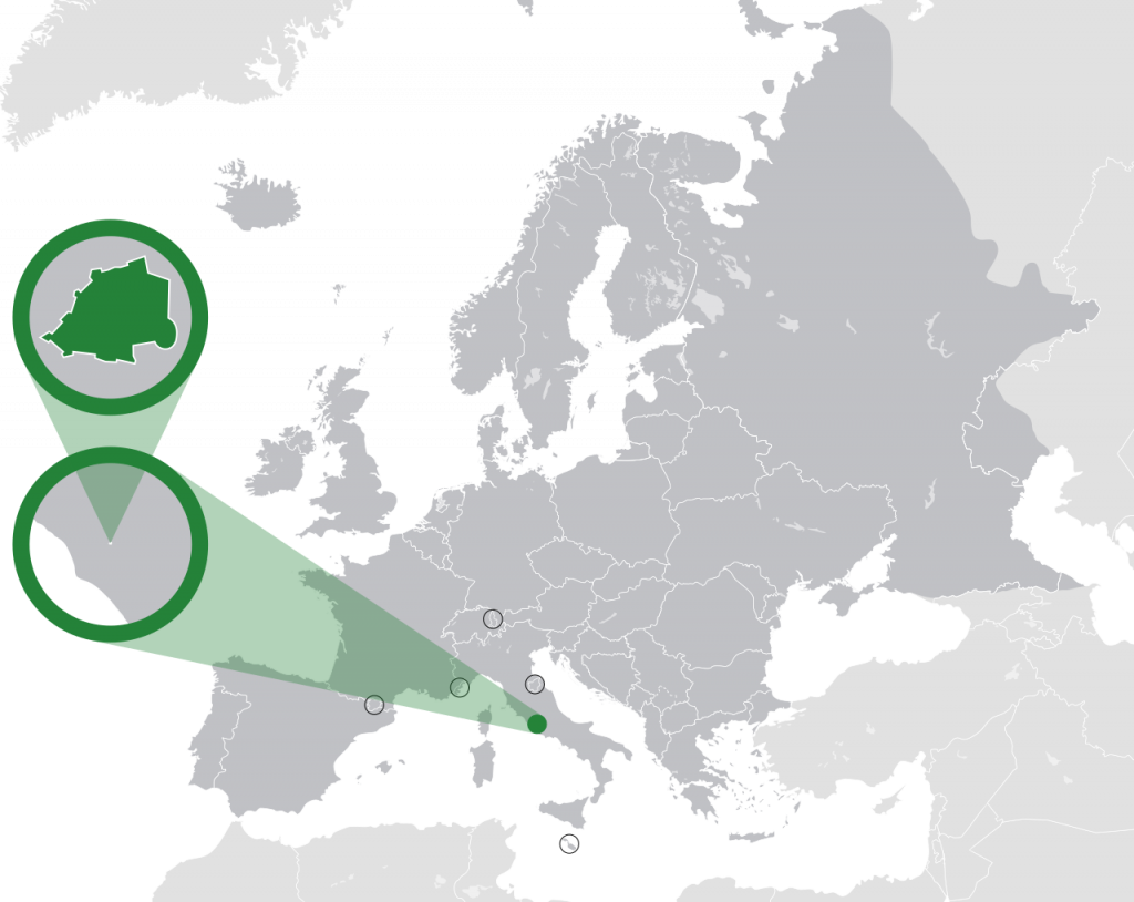 Map showing the location of Vatican City in Europe, highlighting its geographical context.