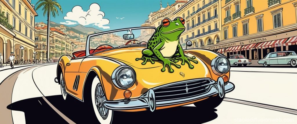 Modified image of a frog on a car in tax friendly Monaco with its tax incentives.