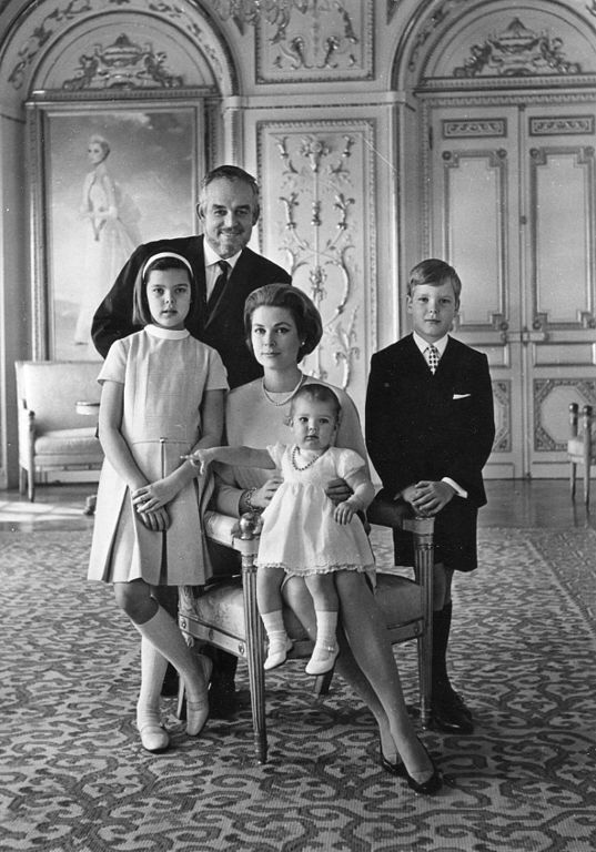 Family portrait of Monaco's Princely family in 1966, including Prince Rainier III, Princess Grace, and their three children.