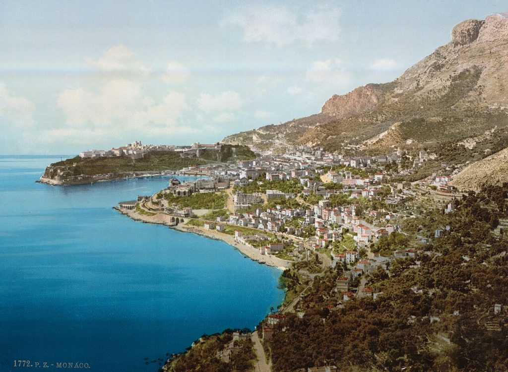 Historic view of tax-friendly Monaco coastline between 1890 and 1905.