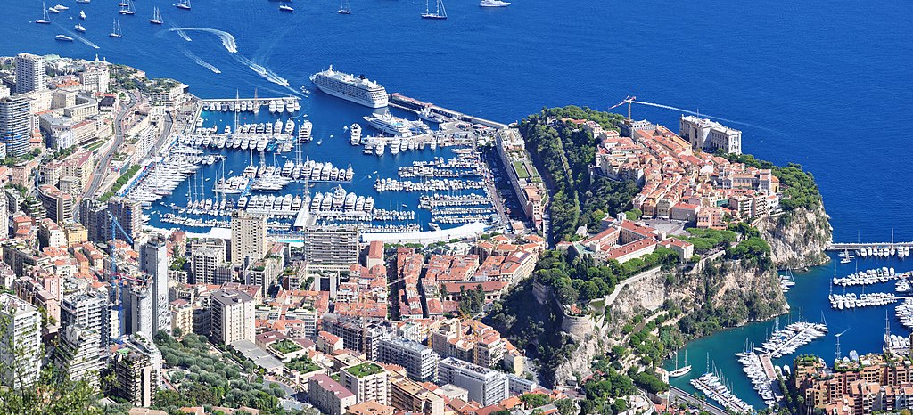 Panoramic view of Monaco's coastline, harbor, and cityscape in 2011.