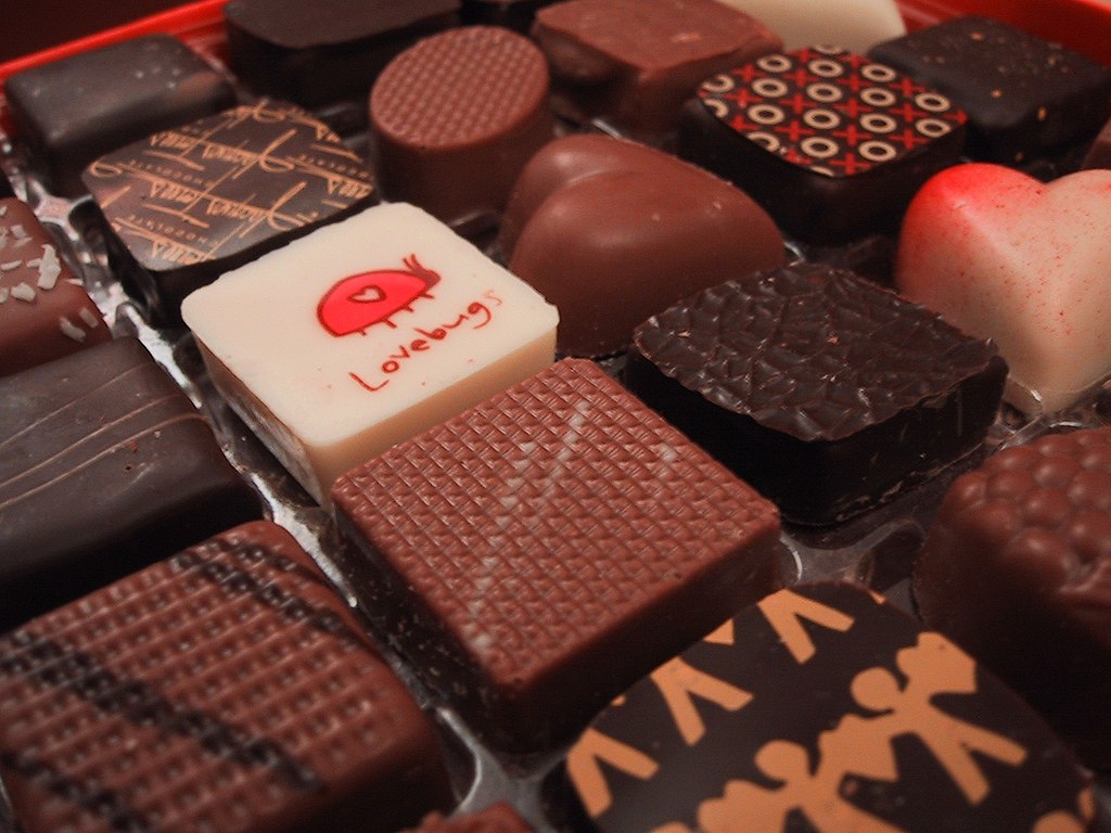 Assortment of Valentine’s Day small chocolates in a financially incentivized seasonal chocolate production period.