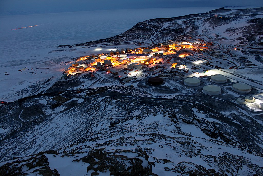 McMurdo Station in Antarctica. Potentially the model a colony on Mars or space could adopt.