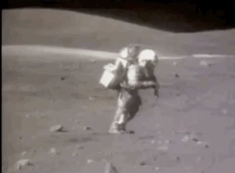 Astronaut on the Moon, testing gravity in space.