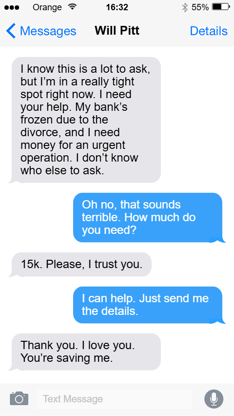 Illustration of message exchange in romance scams.