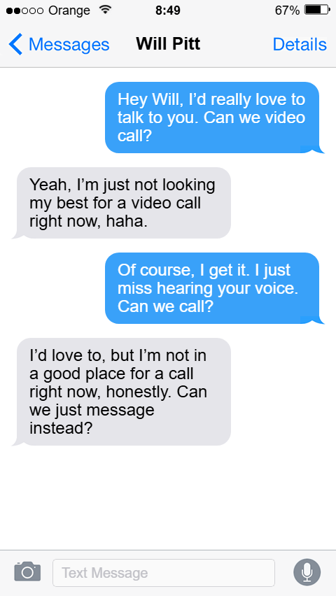 Illustration of message exchange in romance scams.