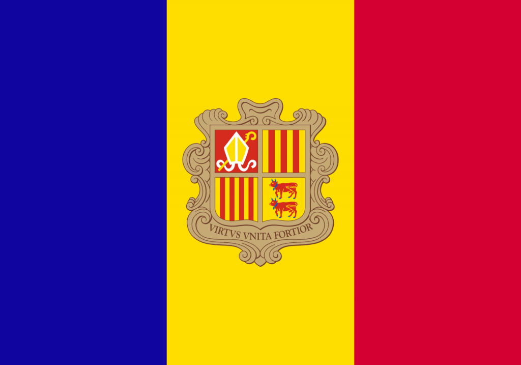 The flag of Andorra since 1993.