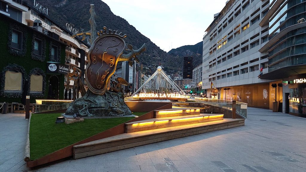 Noblesse du Temps statue in Andorra, a symbol of the country’s cultural and financial appeal.