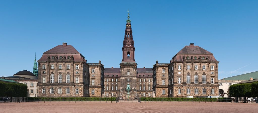 Christiansborg Palace in Copenhagen, Denmark, 2014, home to Denmark’s parliament and government offices.