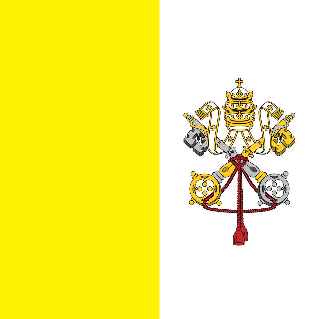 Flag of Vatican City, featuring yellow and white vertical stripes with the crossed keys of St. Peter and the Papal Tiara.