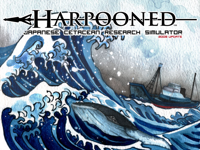 Cover of Harpooned from 2009. A satirical whale hunting game.