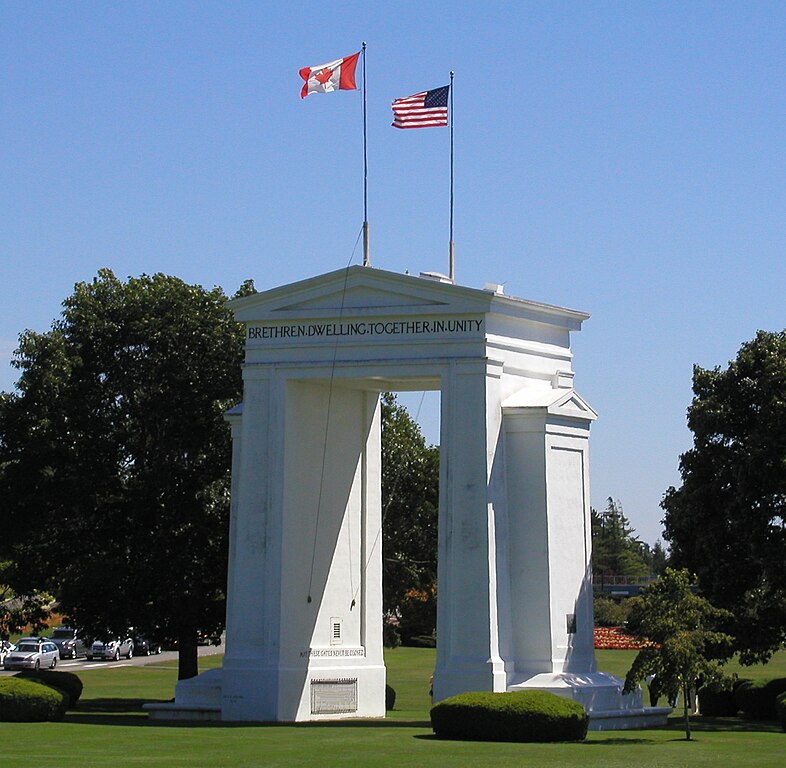 Peace Arch at the border between the United States and Canada. Both countries impose exit taxes.