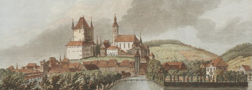 Panoramic view of Thun in Switzerland. Formerly known as a tax haven thanks to its bank secrecy culture.