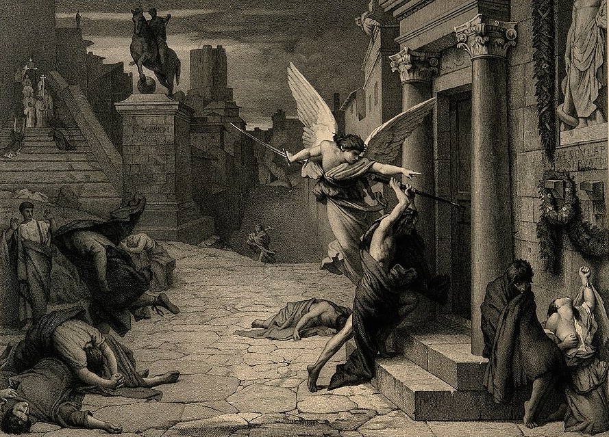 The Angel of Death approaches a Roman home during the plague. Used here as a metaphor for the urgency of planning a succession.
