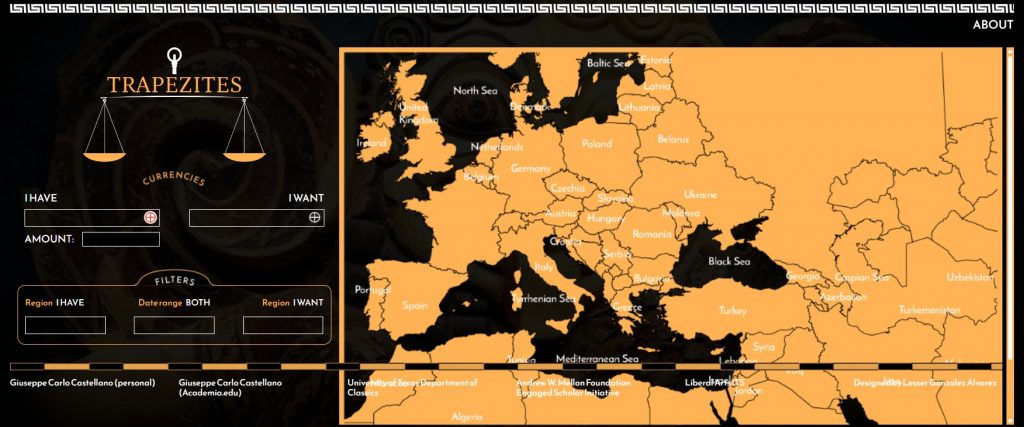 Screenshot of the website trapezites.com in which you can convert ancient currencies. The very origins of a modern banking practice.