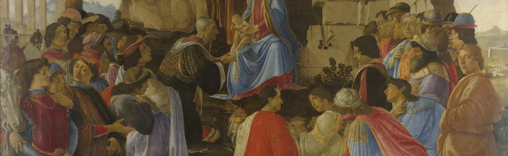 Sandro Botticelli’s Adoration of the Magi (1474–1476). Immortalizes members of the Medici family in a biblical scene. Commissioned during the height of Medici banking dominance.