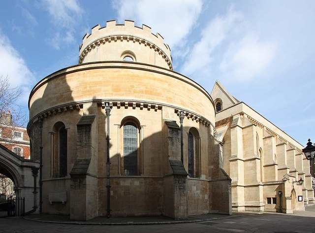 Exterior view of Temple Church in London, built by the Knights Templar during the 12th century. Now jointly owned by the Inner and Middle Temple, two legal societies in London.