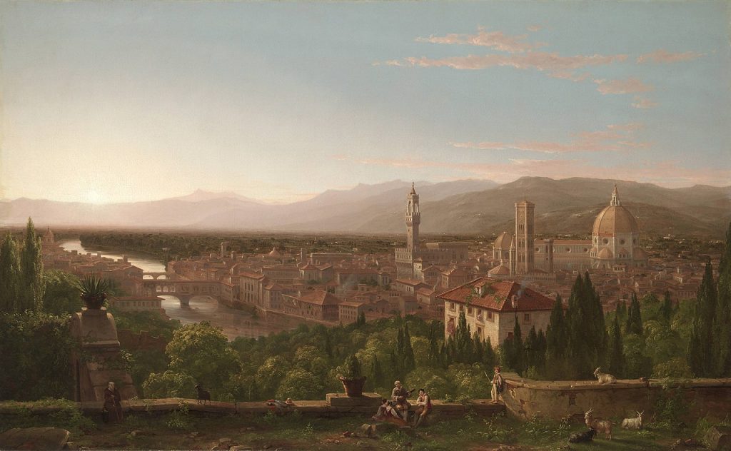 1837 painting of Florence by Thomas Cole. The city where the Medici family transformed banking into a powerful tool of politics, art patronage, and international finance through the Medici Bank.
