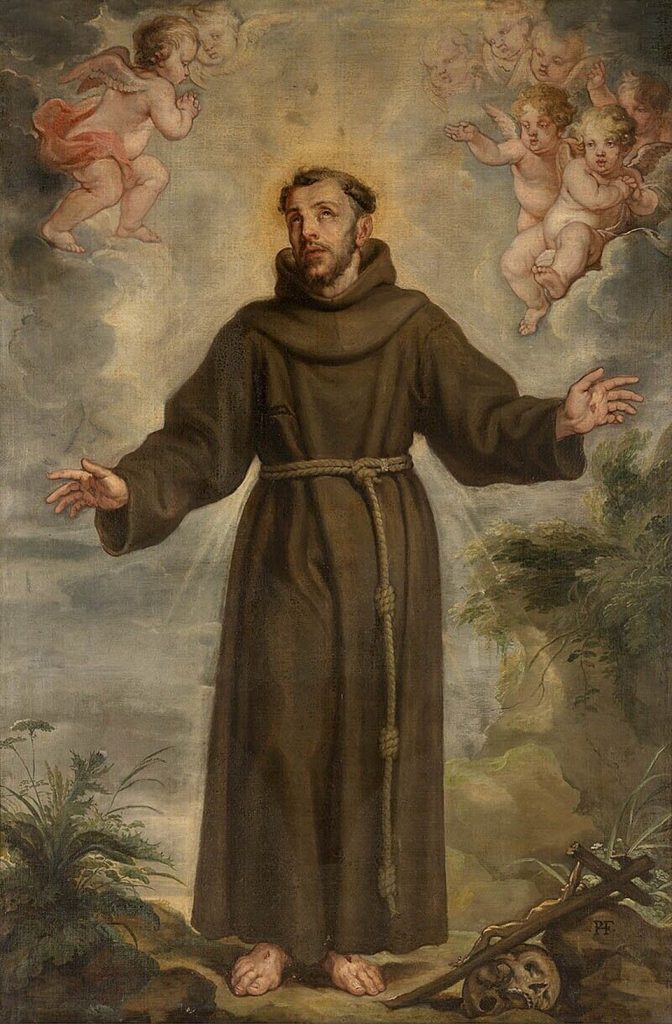 Painting of St. Francis of Assisi. A contrast with the financial power held by medieval religious orders such as the Knights Templar who made poverty vows.
