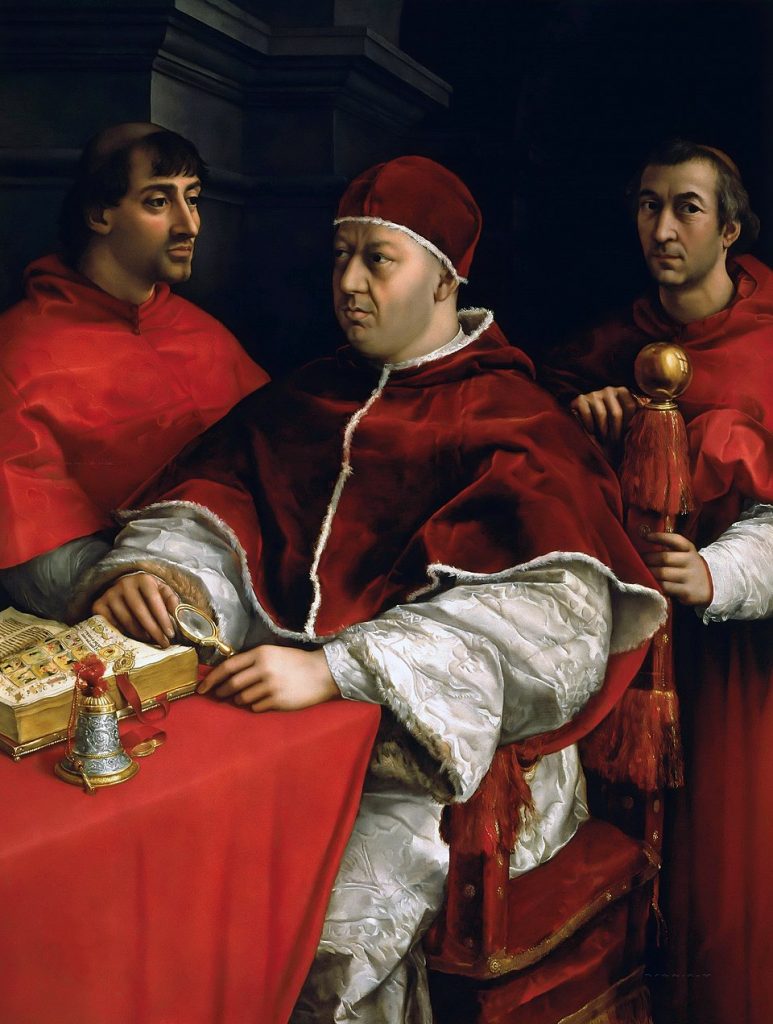 Painted by Raphael around 1518, this portrait of Pope Leo X and his Medici relatives reveals the family's political and ecclesiastical reach during the Renaissance.