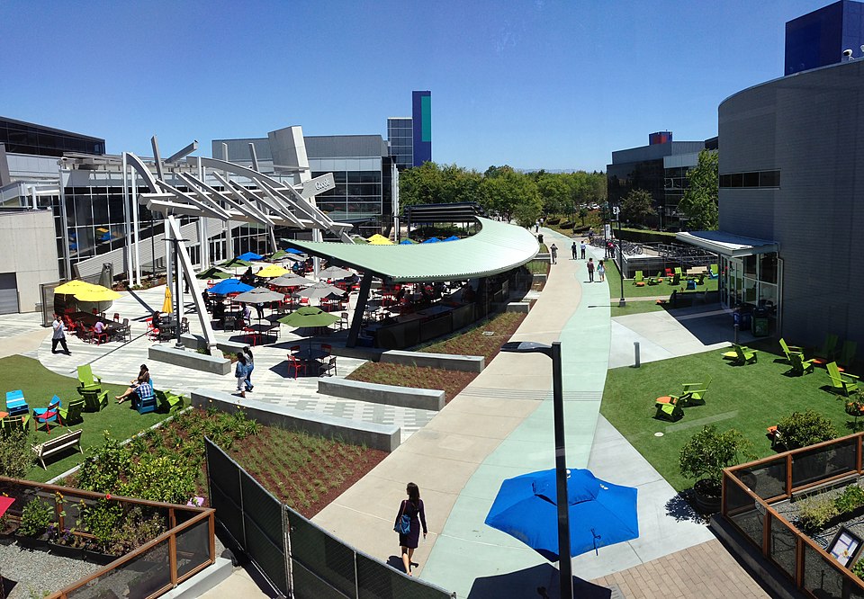 Picture of the courtyard at Google’s Googleplex. Blurs the line between office and lifestyle by offering comfort, community, and convenience. Part of the deterrent that makes leaving feel not just costly, but seem unnecessary.