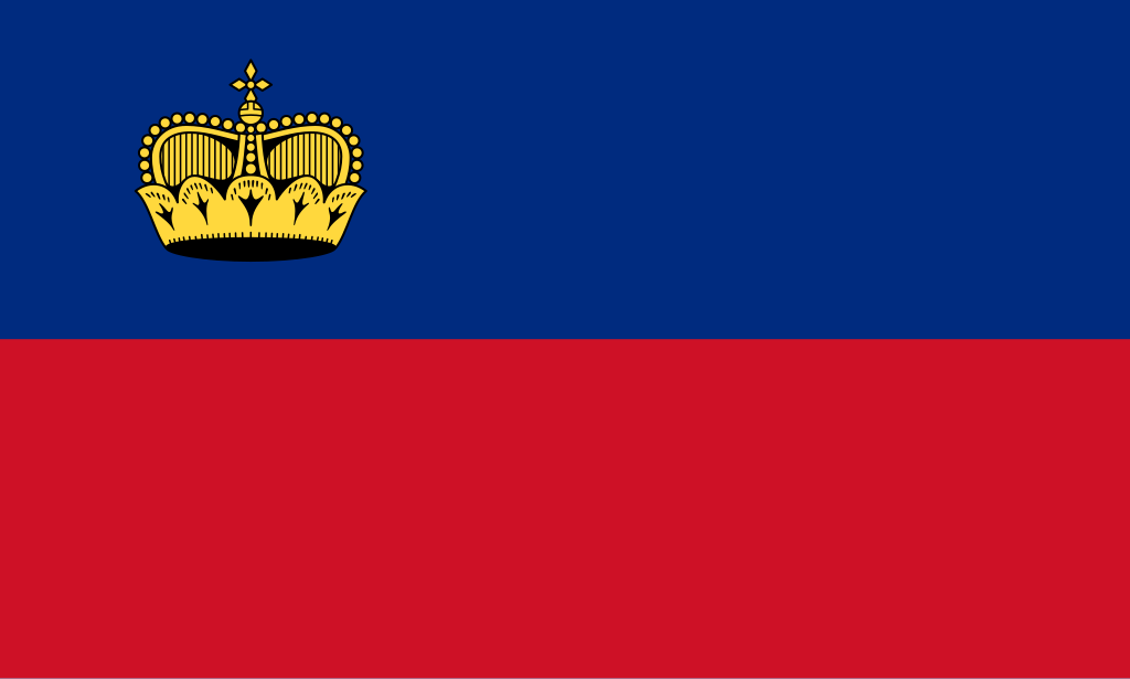 Official flag of Liechtenstein. Principality seen as a tax haven which has become a tax-friendly location.