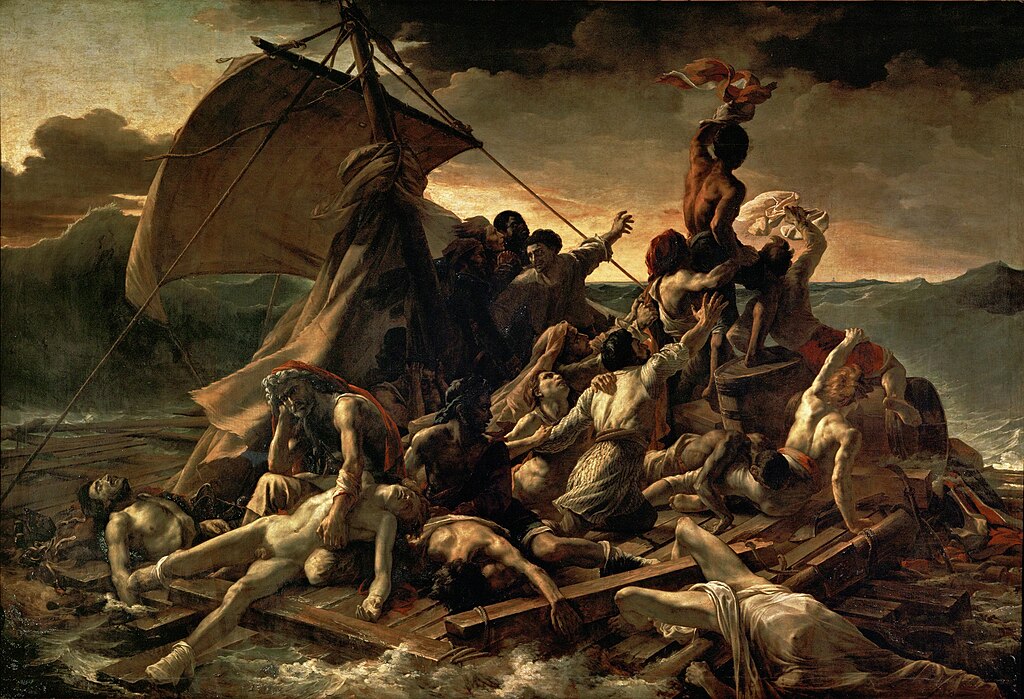 Le Radeau de la Méduse by Théodore Géricault. This 1819 masterpiece depicts the aftermath of a French naval disaster. It symbolizes government failure and human suffering.