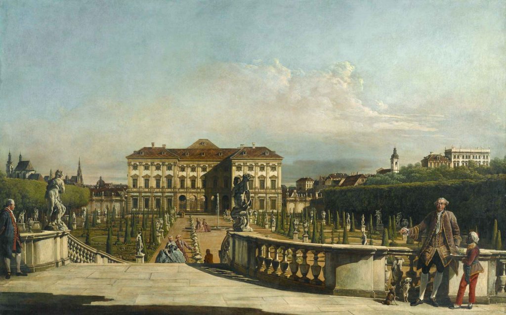 Painting of the Liechtenstein Garden Palace in Vienna. Seen from the Belvedere by Bernardo Bellotto. Painted in 1759-60. Art part of the princely collection.