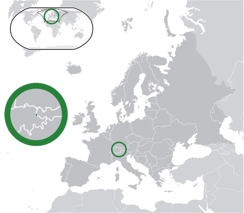 Map showing the location of Liechtenstein in Europe. A central tax-friendly location and financial hub.