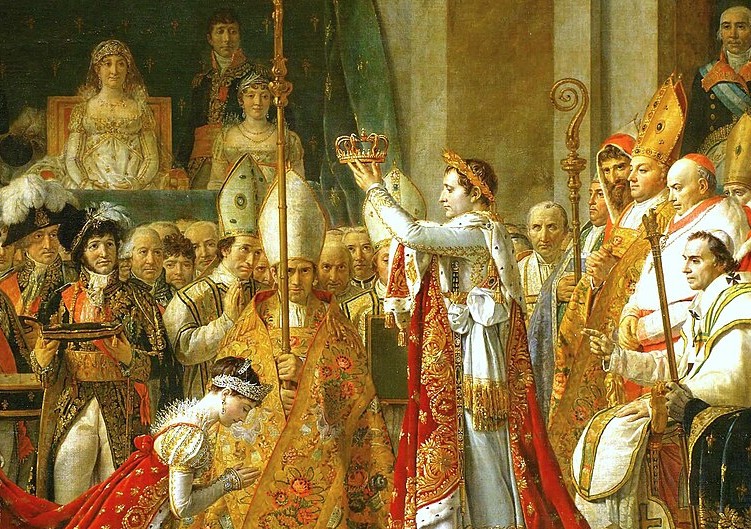 After crowning himself, Napoleon prepares to crown Josephine as Empress of the French. A display of self-made authority and imperial power.